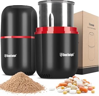 COOL KNIGHT Kaffeemühle Elektrisch, Kaffeemühle mit Kaffeedosierlöffel und 1 Edelstahlbehälter. 100 g Kapazität Gewürzmühle, Grinder für Gewürze, Kaffeebohnen, Nüsse (150B)