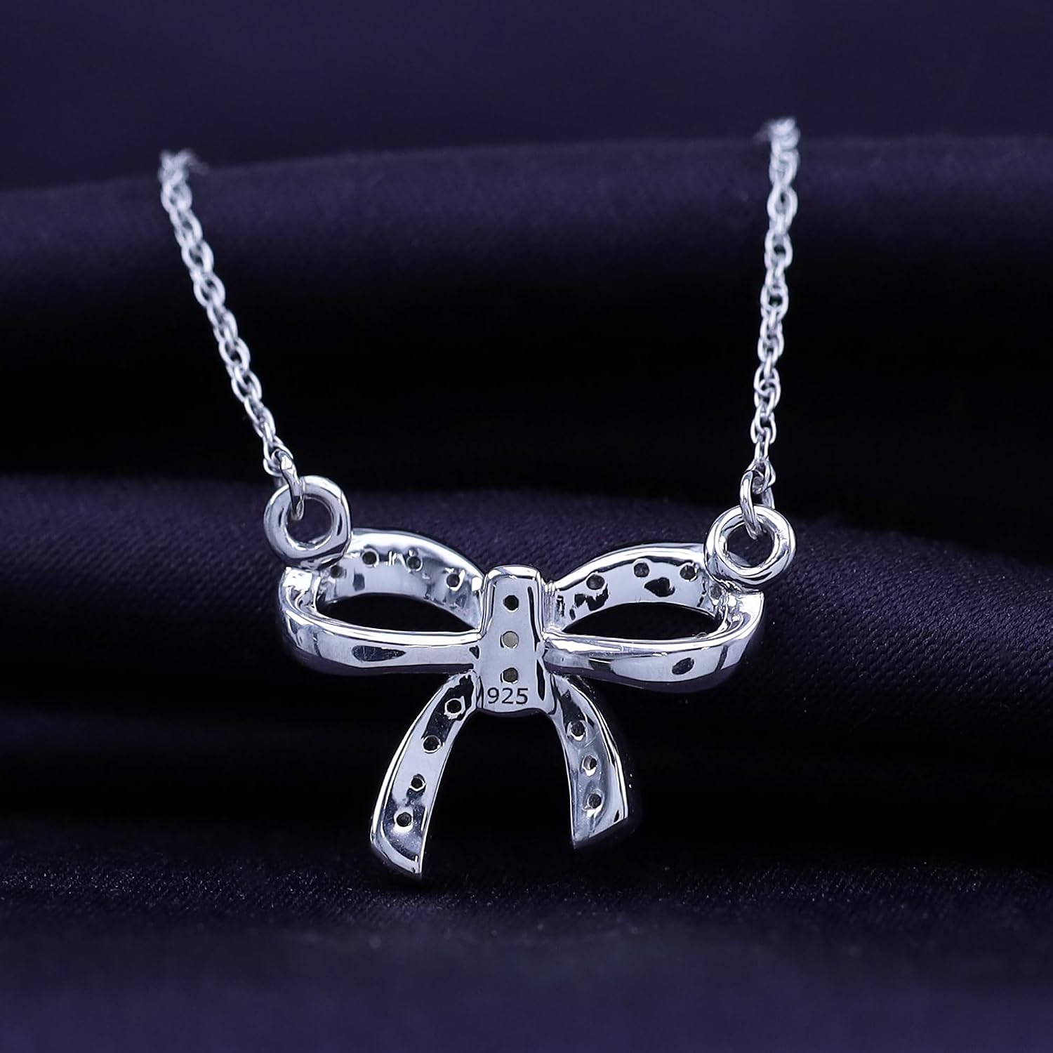 THE JEWEL ZONE Round Cut White Natural Diamond Accent Bow Pendant Necklace in Gold Over Sterling Silver – Elegant Ribbon Design, Jewelry for Women, 18" Chain Included