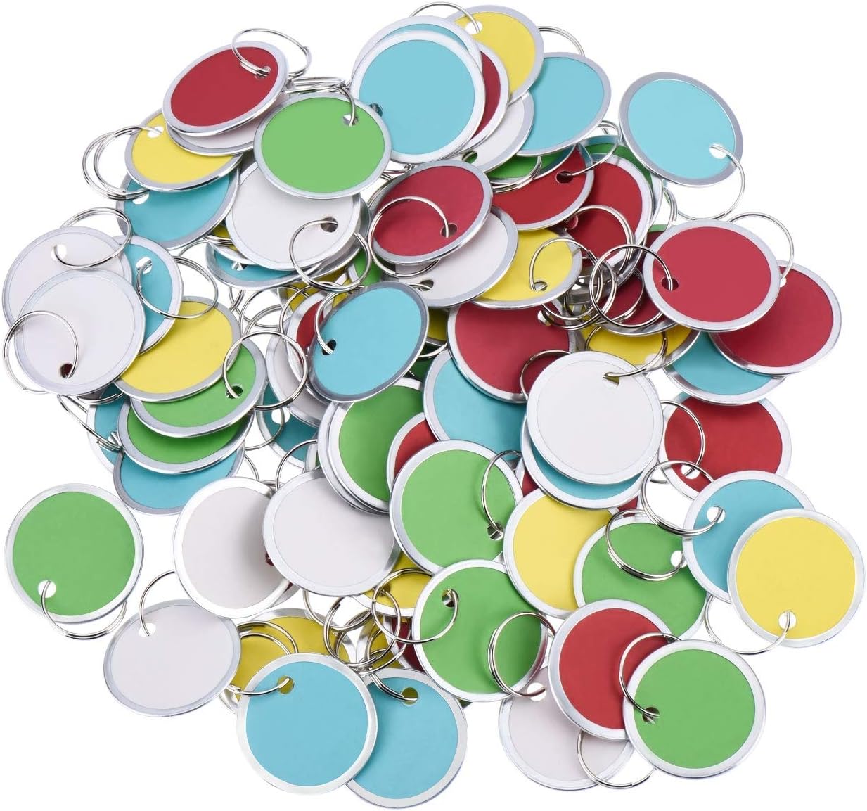 Fanrel 100 Pieces Metal Rimmed Key Tags Round Paper Tags with Split Rings (31mm, Multicolor)