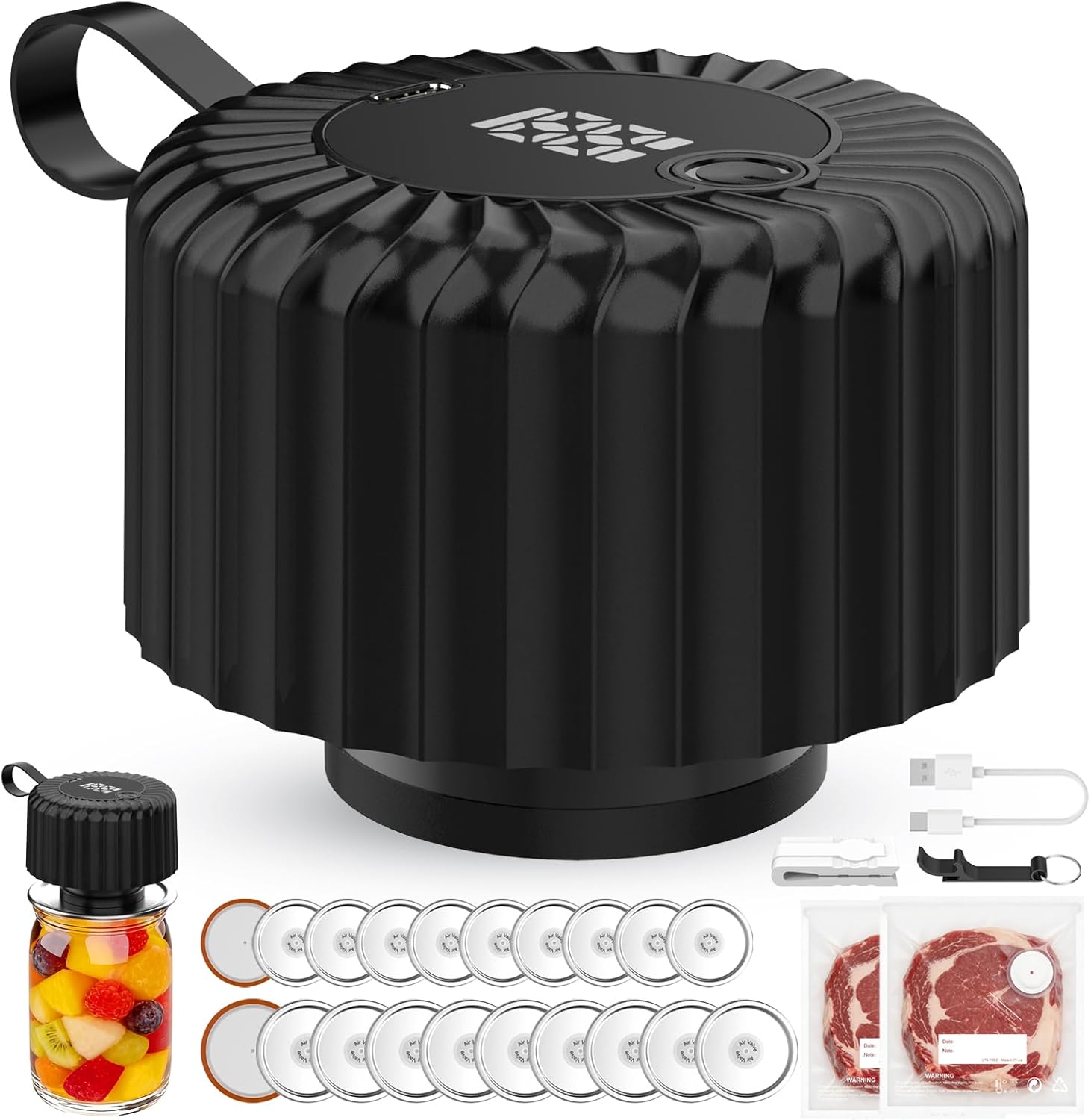 Upgraded Electric Mason Jar Vacuum Sealer Kit For Wide & Regular Mouth Jars, 3-in-1 80kpa Auto-Stop Vacuum Sealer Machine for Mason Jars, Bags, Containers, Canning, Food Storage for Kitchen RV Travel