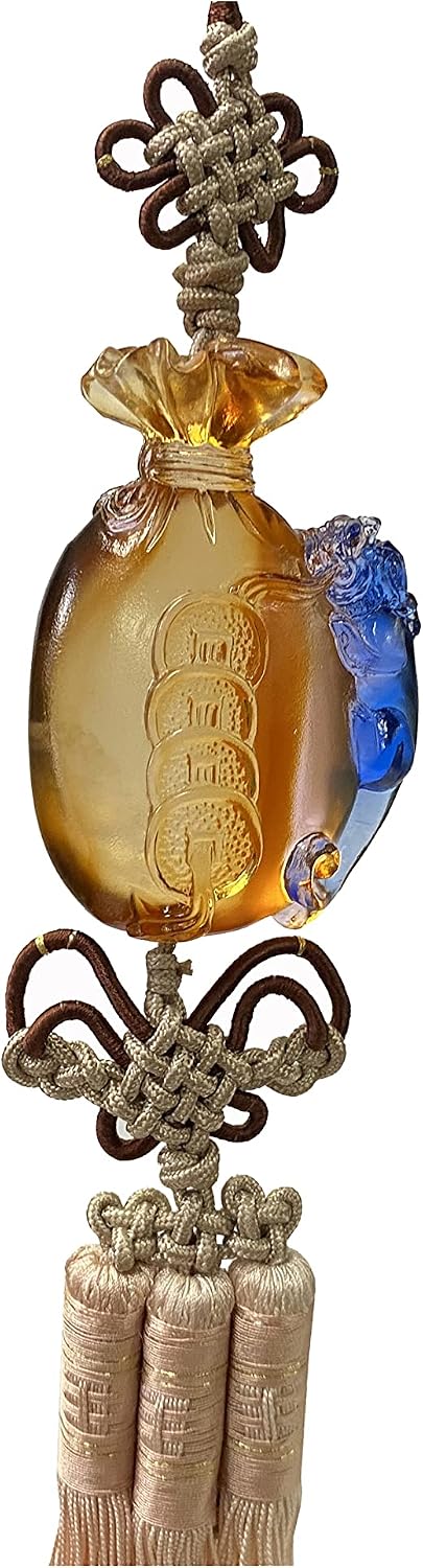 Liuli Crystal Glass Fengshui Fortune Orange Pixiu Decor Tassel Aws2199
