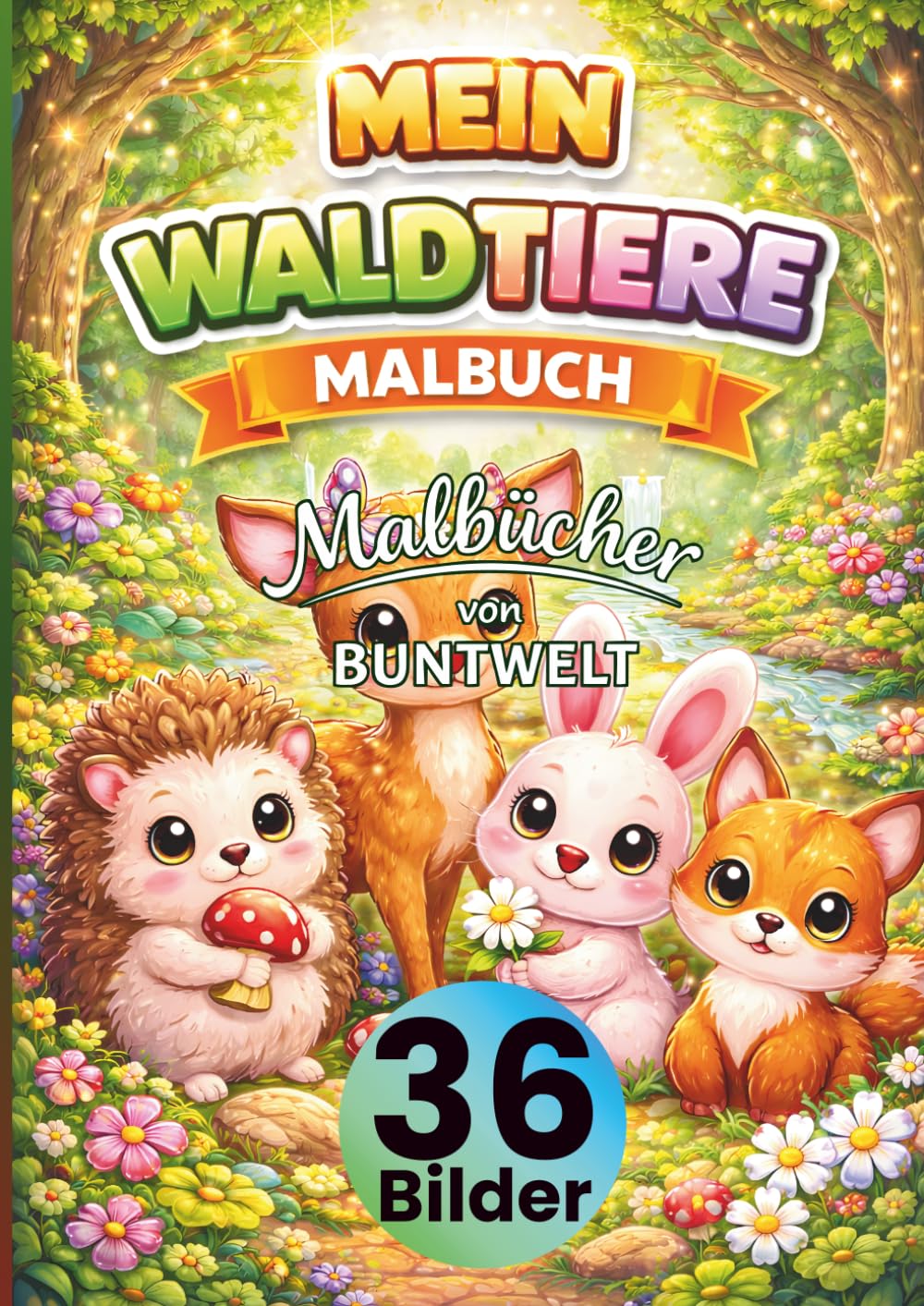 Mein Waldtiere Malbuch für Kinder ab 3 Jahren: 36 süße Waldtiere Motive zum Ausmalen | Fuchs, Reh, Hirsch, Eule, Bär & mehr • große, klare Linien • ... Kreativität, Feinmotorik & Konzentration