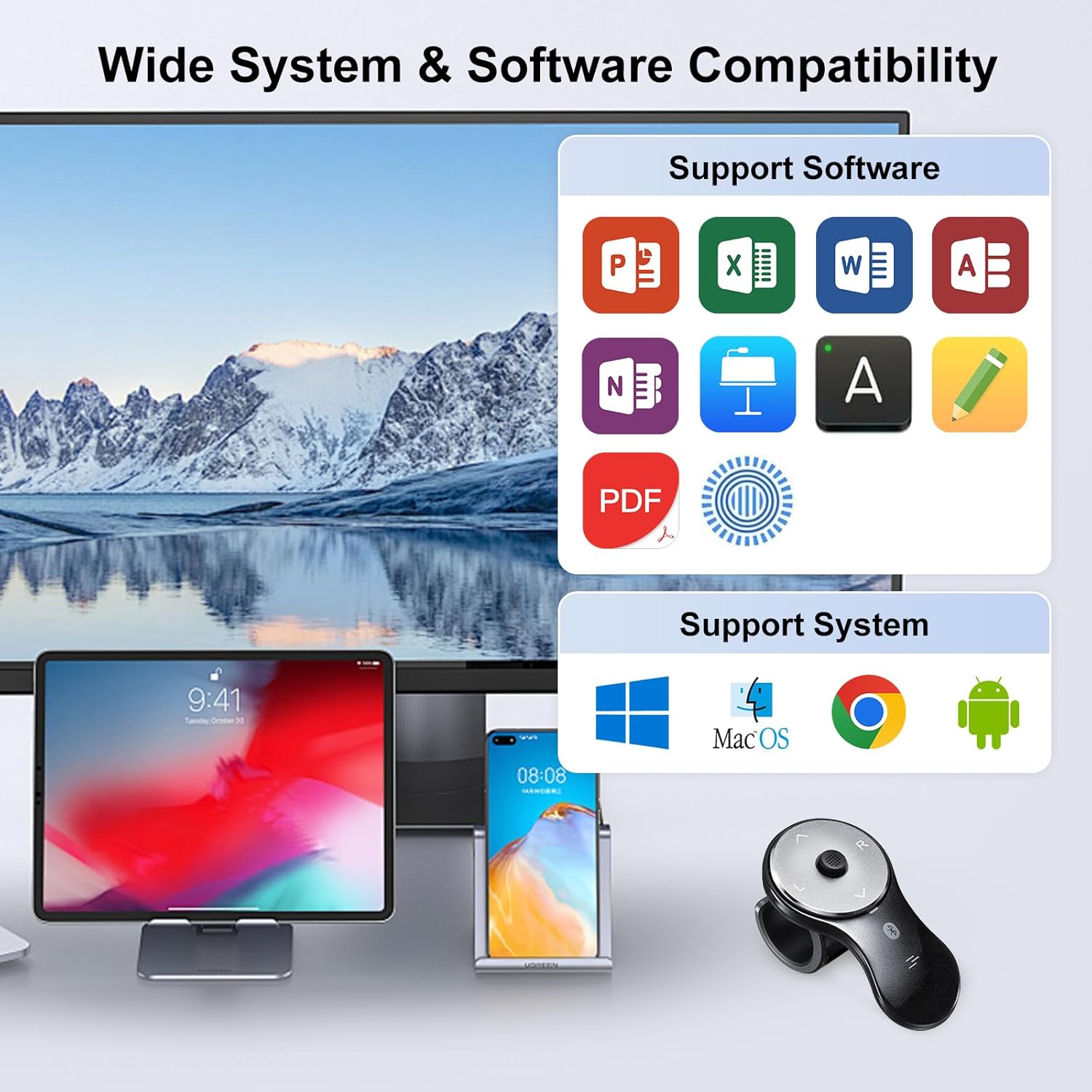 SANWA 2 in 1 Finger Ring Mouse, 2 Device Switch, Wireless Presentation Clicker, Portable Mini Wearable Mouse, Rechargeable Handheld Remote Mice, 800 DPI, Compatible for PC, Laptop, Mac, Tablet