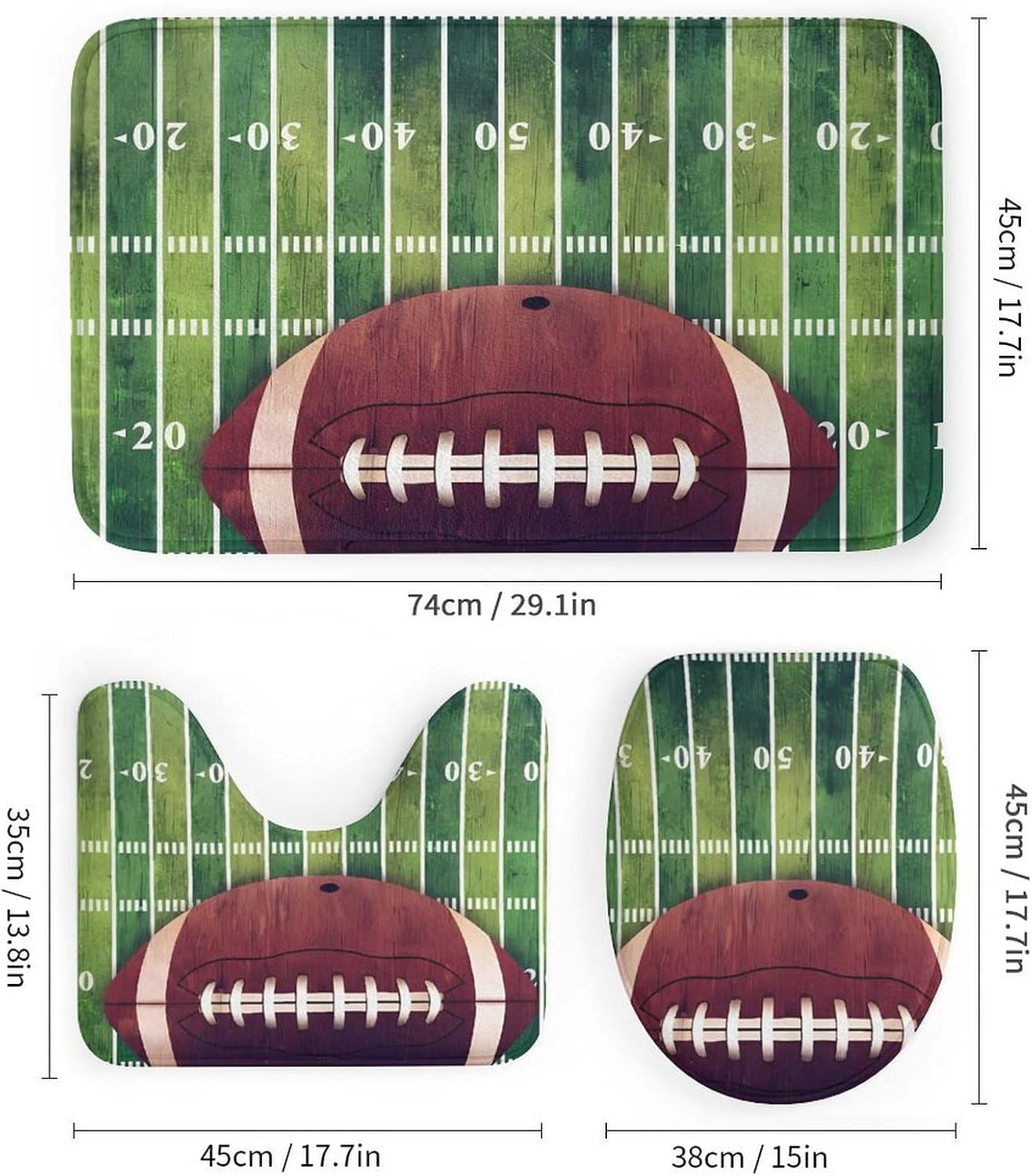 American Football Field and BallNon-Slip Bath Rug Set 4 Set