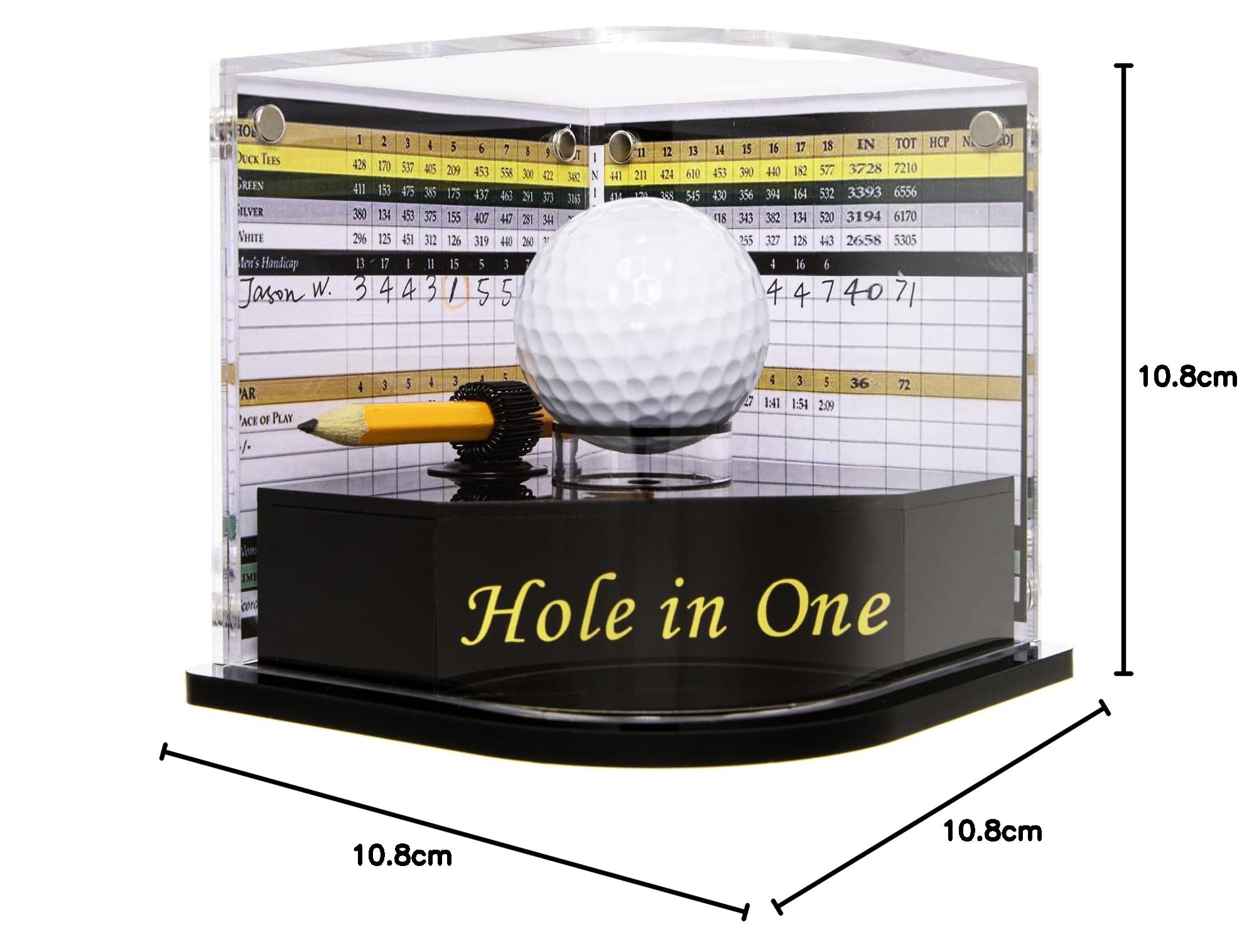 Vitrina de pelotas de golf para pelotas de golf con marco de exhibición de fondo, regalos de golf, accesorios para hombres y mujeres, agujero estampado dorado en uno
