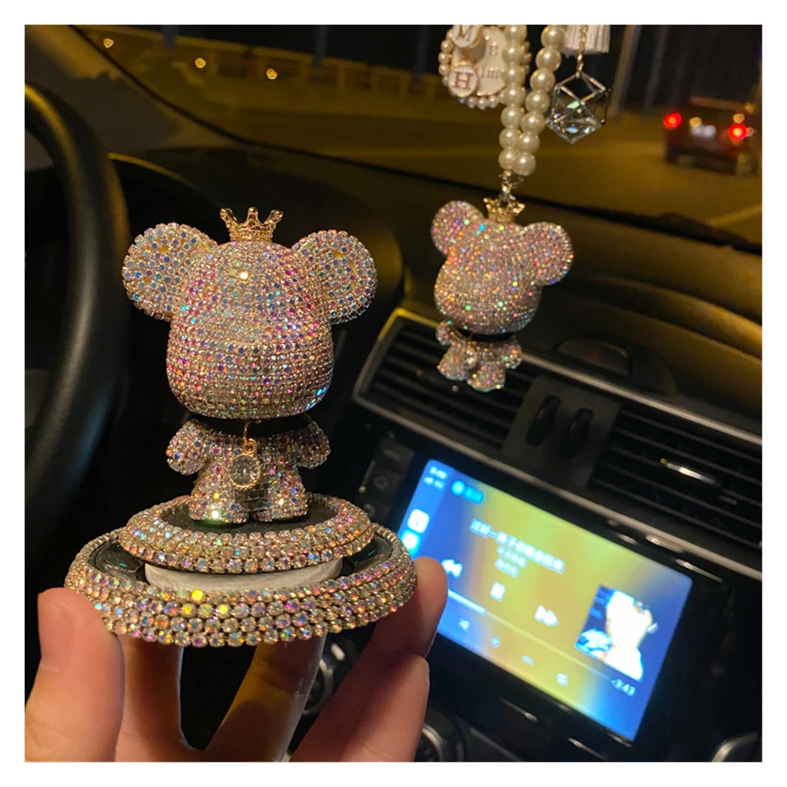 Niedliche Cartoon Bär Diamantauto Ornament Feste Lufterfrischer Auto Dashboard Innendekoration Crystal Car Parfüm Aufkleber (Color Name : Pearl Feather Sets)