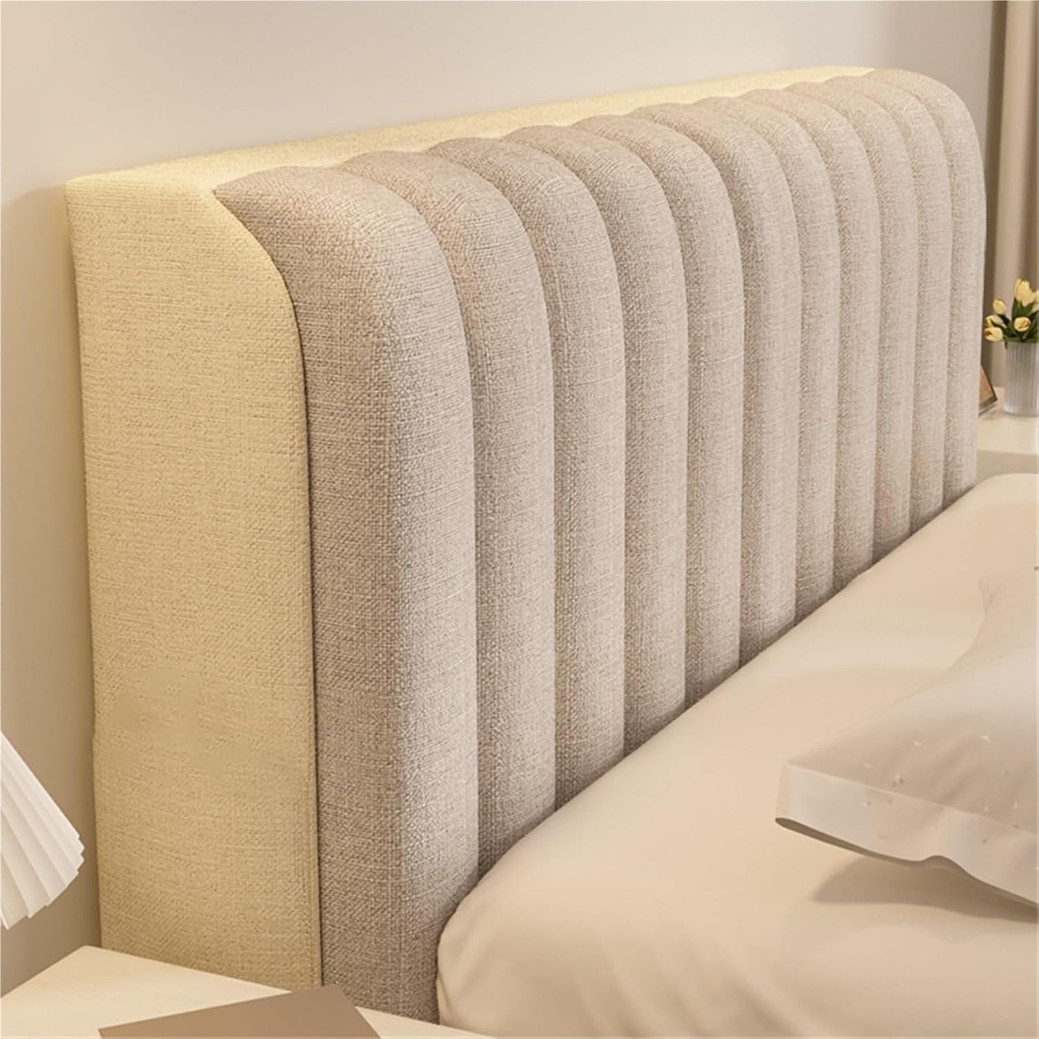 Funda de Cabecera | Protector Acolchado para Cabecero de Cama en Tejido Algodón-Lino, Elástico y Antipolvo | Cubierta Todo Incluido para Medidas 150 160 180 cm de Ancho(Beige,180 * 60cm)