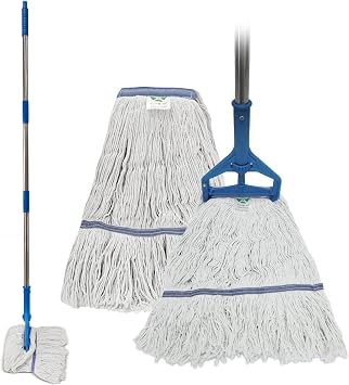 Commercial Heavy Duty Kentucky Mop Set, 152cm Thickened Stainless Steel Handle with 2 x 450g Cotton Mop Heads, Industrial Wet Mop for Restaurant Hotel Warehouse Office Hard Floors