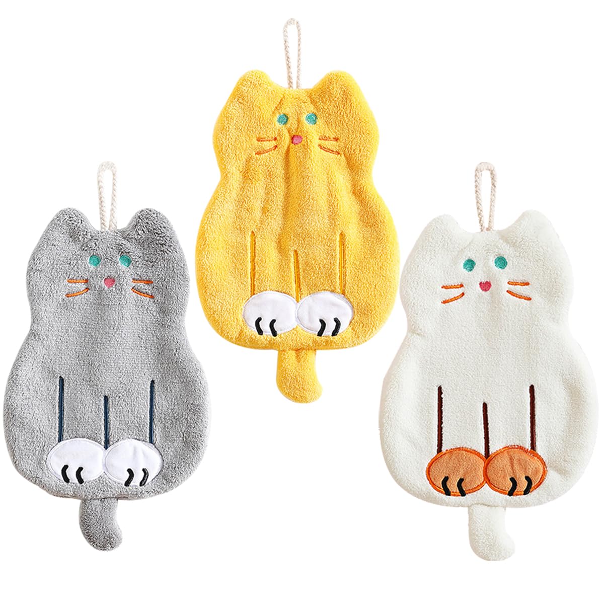 KDUPUP Fuzzy Hand Towels, Soft Absorbent Hanging Hand Towel with Hanging Loop, Cute Cat Bathroom Hand Towel, Decorative Microfiber Hand Drying Towels
