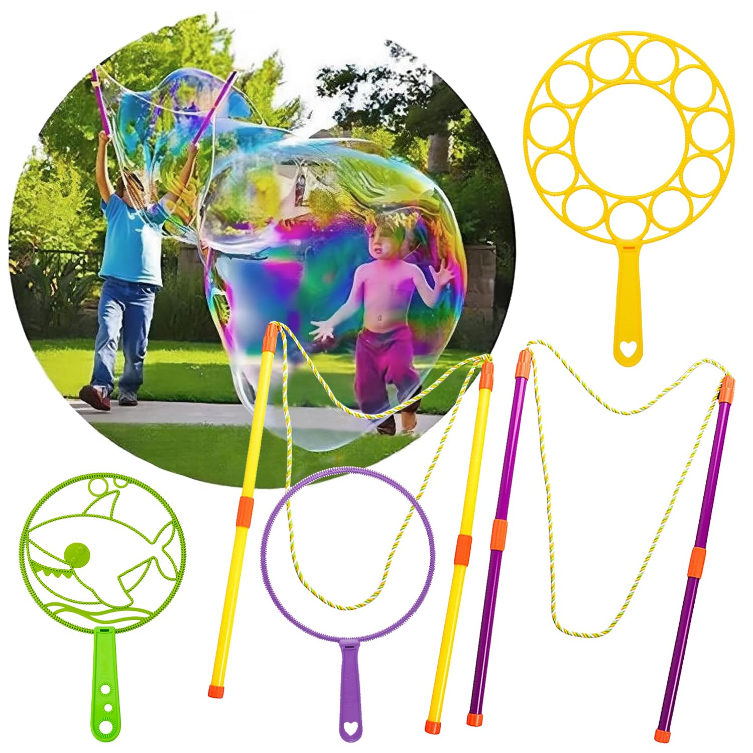 Bubble Wands Bubble Machine for Kids Toddlers,55cm (21.7in) Giant Bubbles Rope Multipack Kit, Big Bubble Wands Maker 30CM,Large Bubble mixture Blower, Outdoor Toys Garden Games