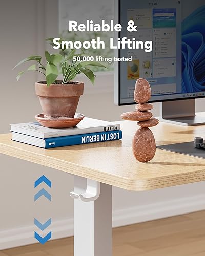 Miniatura 6 de HUANUO Escritorio eléctrico de pie de 55 x 24 pulgadas de altura ajustable, 4 ajustes de altura de memoria, gancho para auriculares, administrador