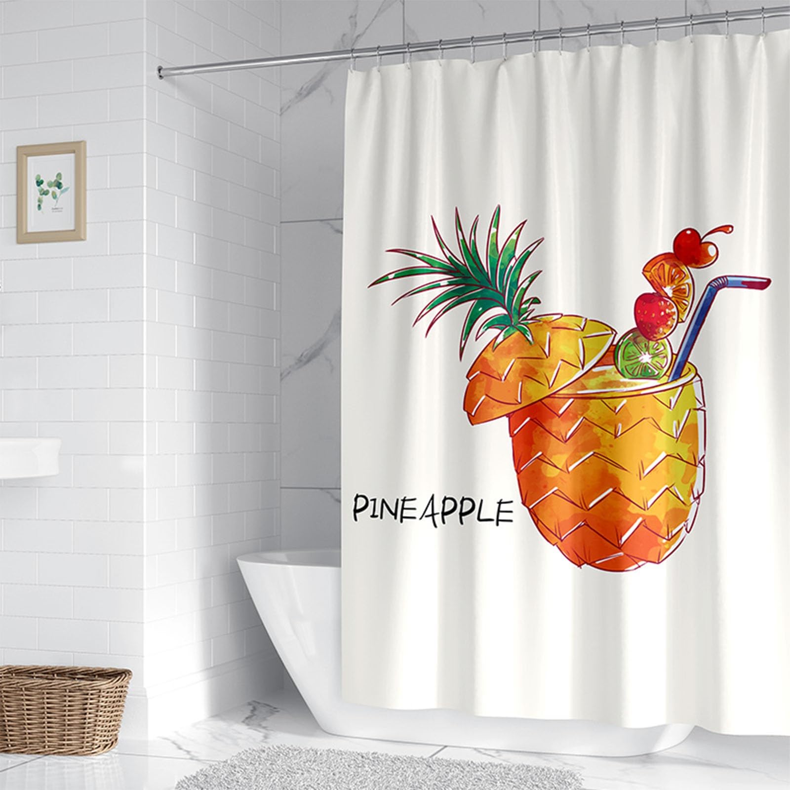 Tenda per Doccia Antimuffa 120 x 200 cm Orlo Ponderato, Personalizzabile, Impermeabile, con Ganci Tenda della Vasca da Bagno Tenda Doccia Foglie Verdi, Ananas