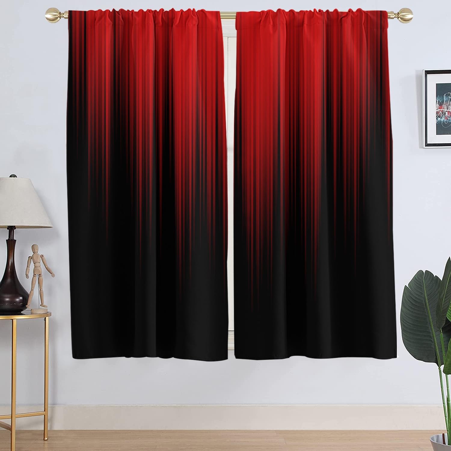 AAtter Red and Black Window Curtain Ombre Mens Gothic Goth Gradient Rod Pocket Thermal Insulated Blackout Living Room Bedroom Drapes Treatment 1 Pair Home Decor, 52" W x 63" L, Modern
