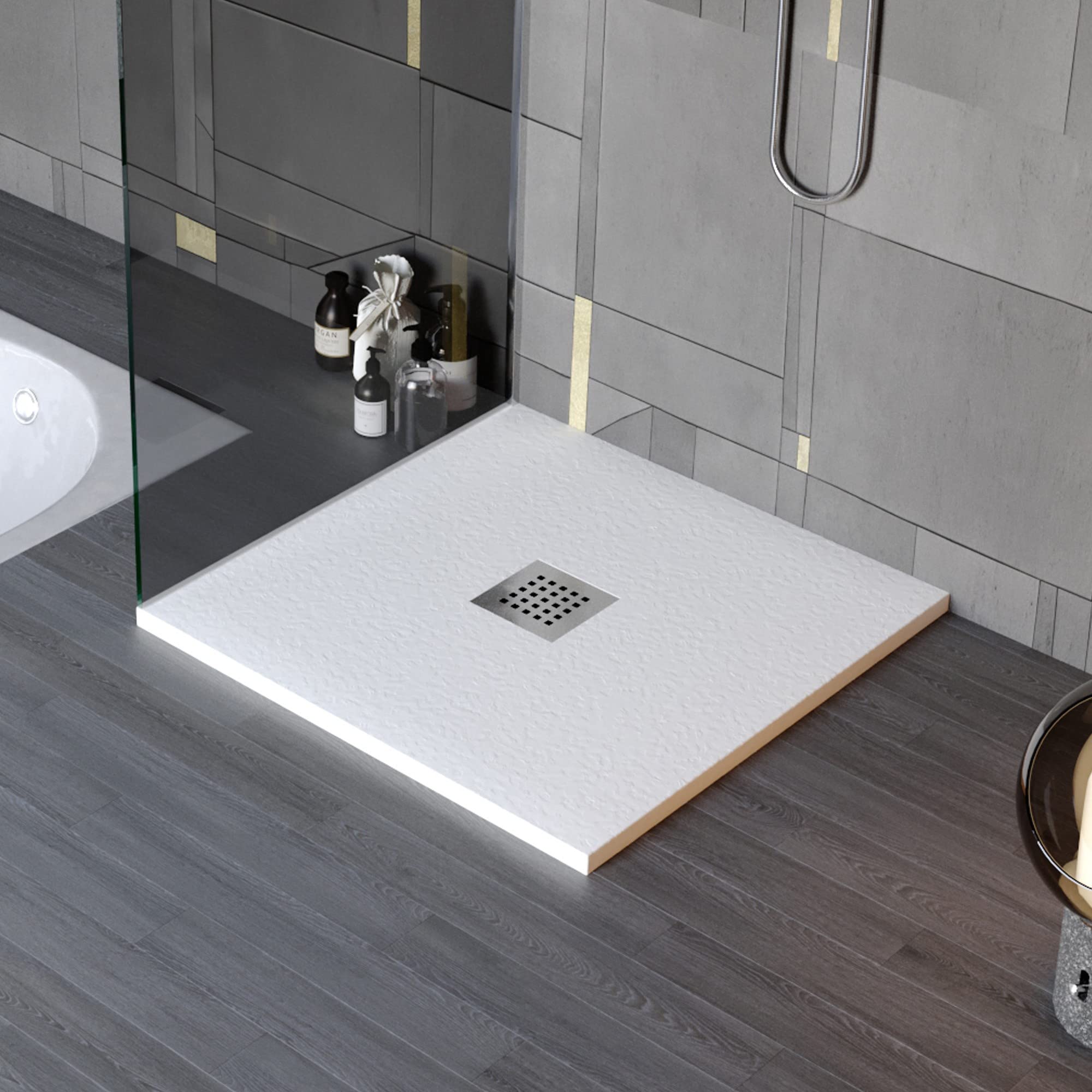 OLIMPO DOCCE - Piatto doccia in marmoresina con foro centrale Bianco TEVERE - 70x90