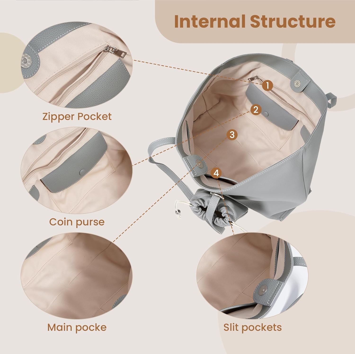 Genuine Leather Tote Bag for Women, Soft Purses Handbags Shoulder Fashion Top Handle Bag Large Capacity - Image 5