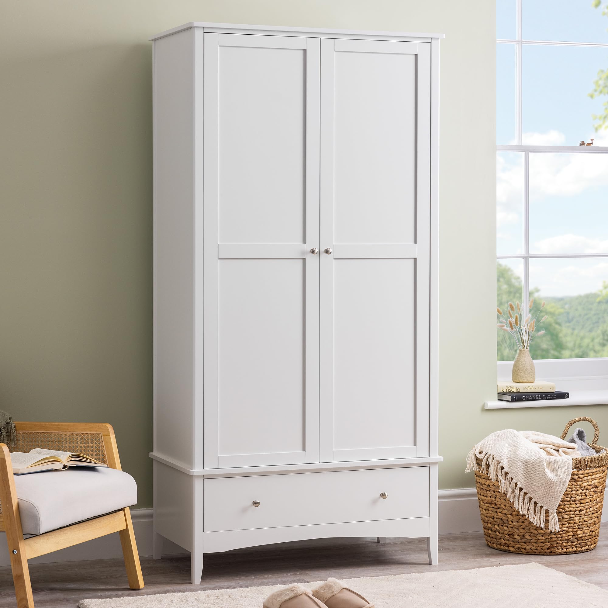 CHRISTOW Double Wardrobe, Clothes Rail & Drawer, White — image 1