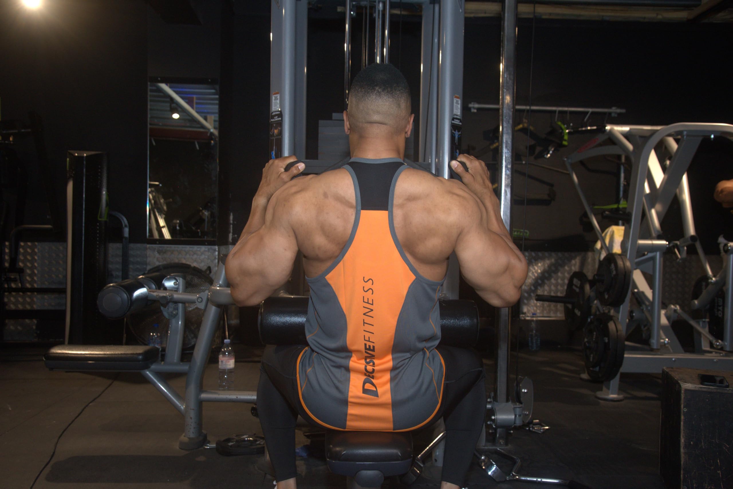 DECISIVE Men's Slim Fit Vest (3TON-GR&OR-L_Grey & Orange_L) 3