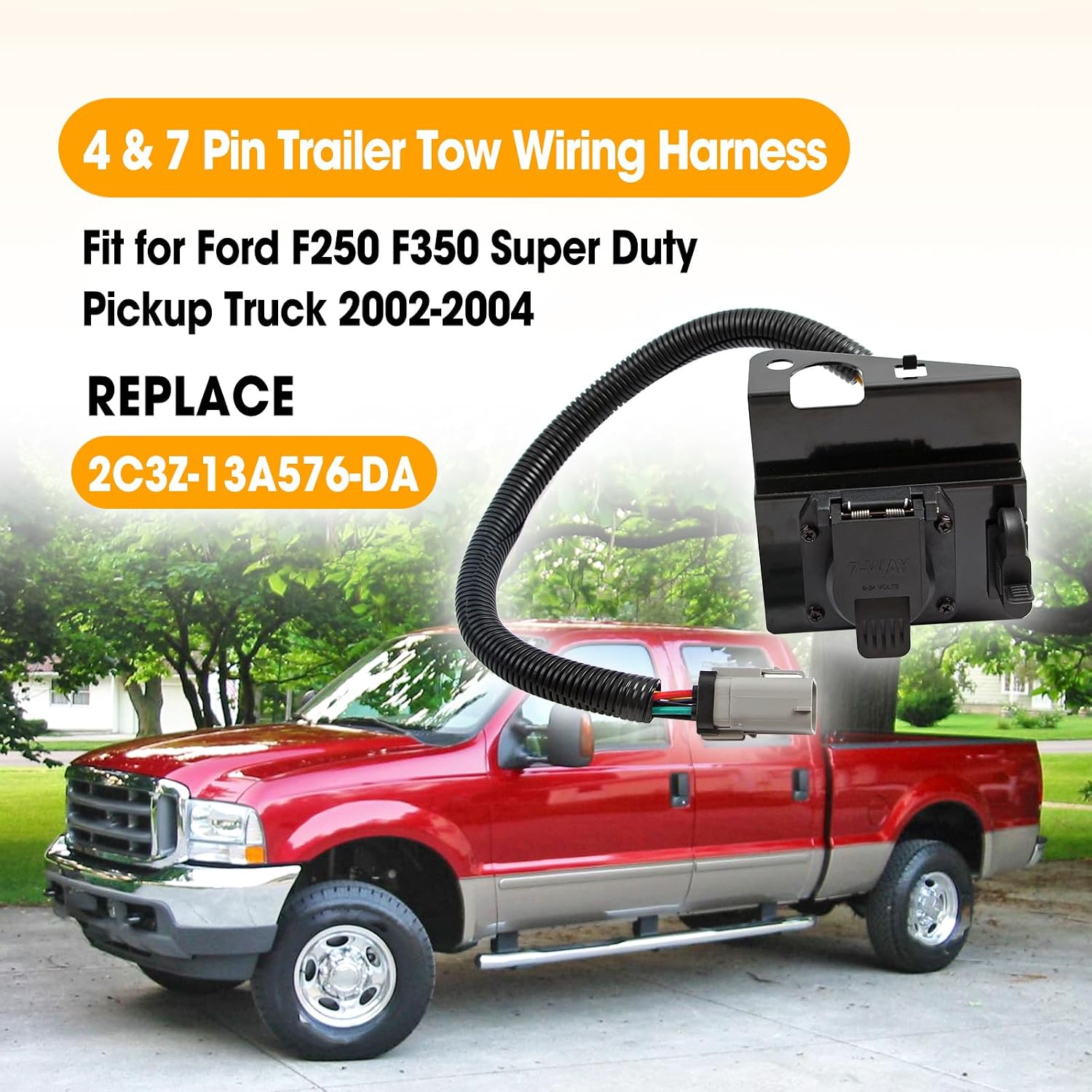 4 & 7 Pin Trailer Tow Wiring Harness Fit for Ford F250 F350 Super Duty Pickup Truck 2002-2004 Replace 2C3Z-13A576-DA, Towing Hitch Connector Plug with Mounting Bracket