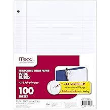 Mead Loose Leaf Paper, Wide Ruled Filler Notebook Paper, Reinforced, 8" x 10-1/2", 100 Sheets, Fits 3-Ring Binder (15006)