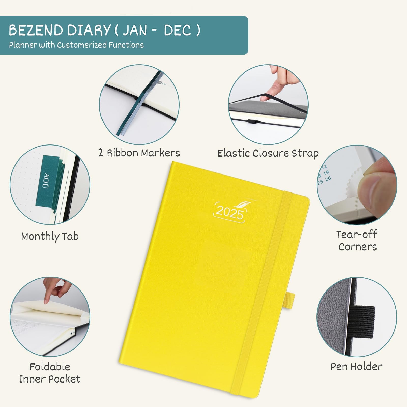 BEZEND Diary 2025 A5 Week to View Hardback – 2025 Weekly Notebook ...