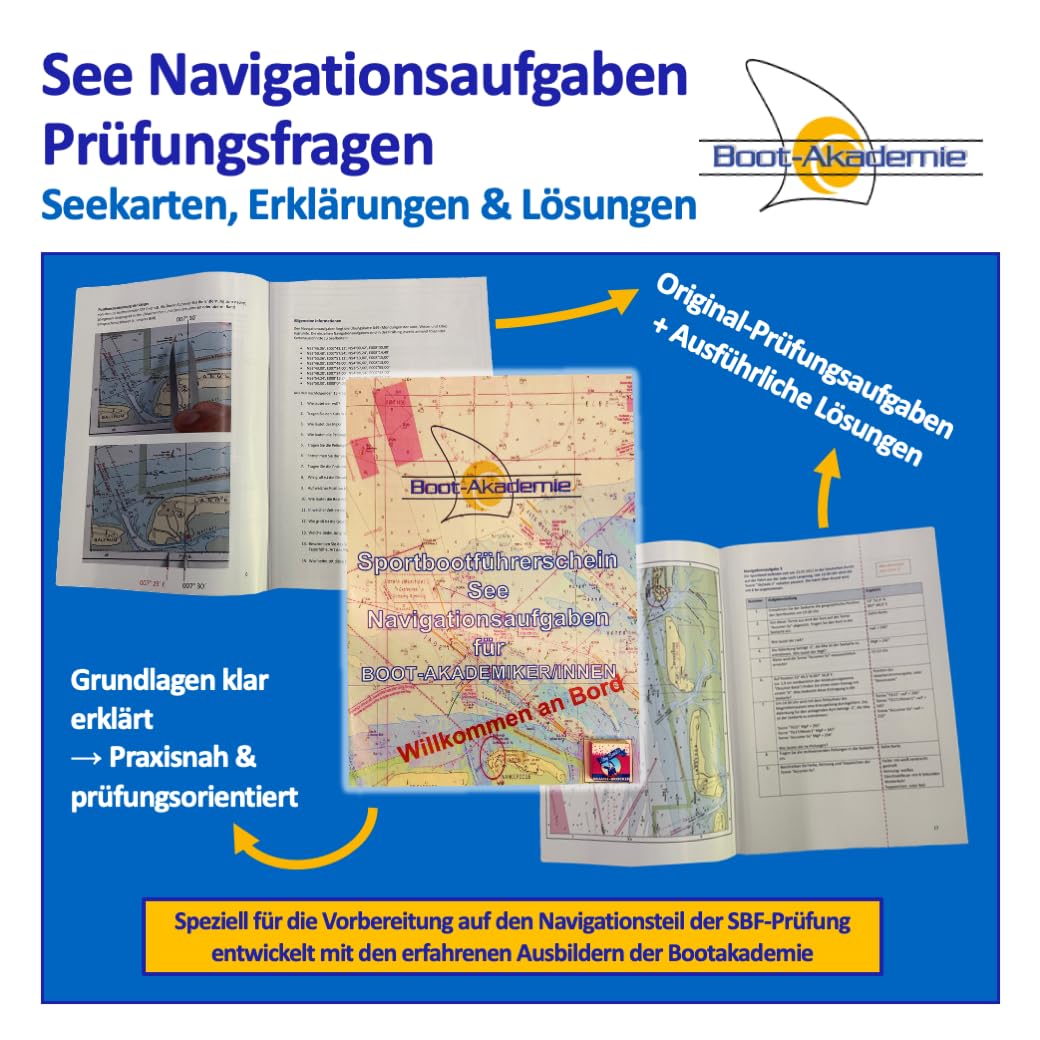 Navigations-Komplettset SBF See & SKS – Kursdreieck, Anlegedreieck, Marinezirkel, Navigationsaufgaben mit Lösungen, Skipperhandbuch, Knotenstab, 2 Leinen, Lupe, Kompass & 50-Euro-Wertgutschein