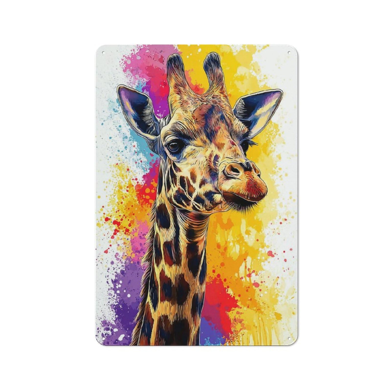 Junmoney Colorful Giraffe Portrait Artwork -2 Country Farmhouse Metal Sign 30X20cm, Farmhouse Wall Decor For Dining Room, Cafe, Entryway Or Family Room
