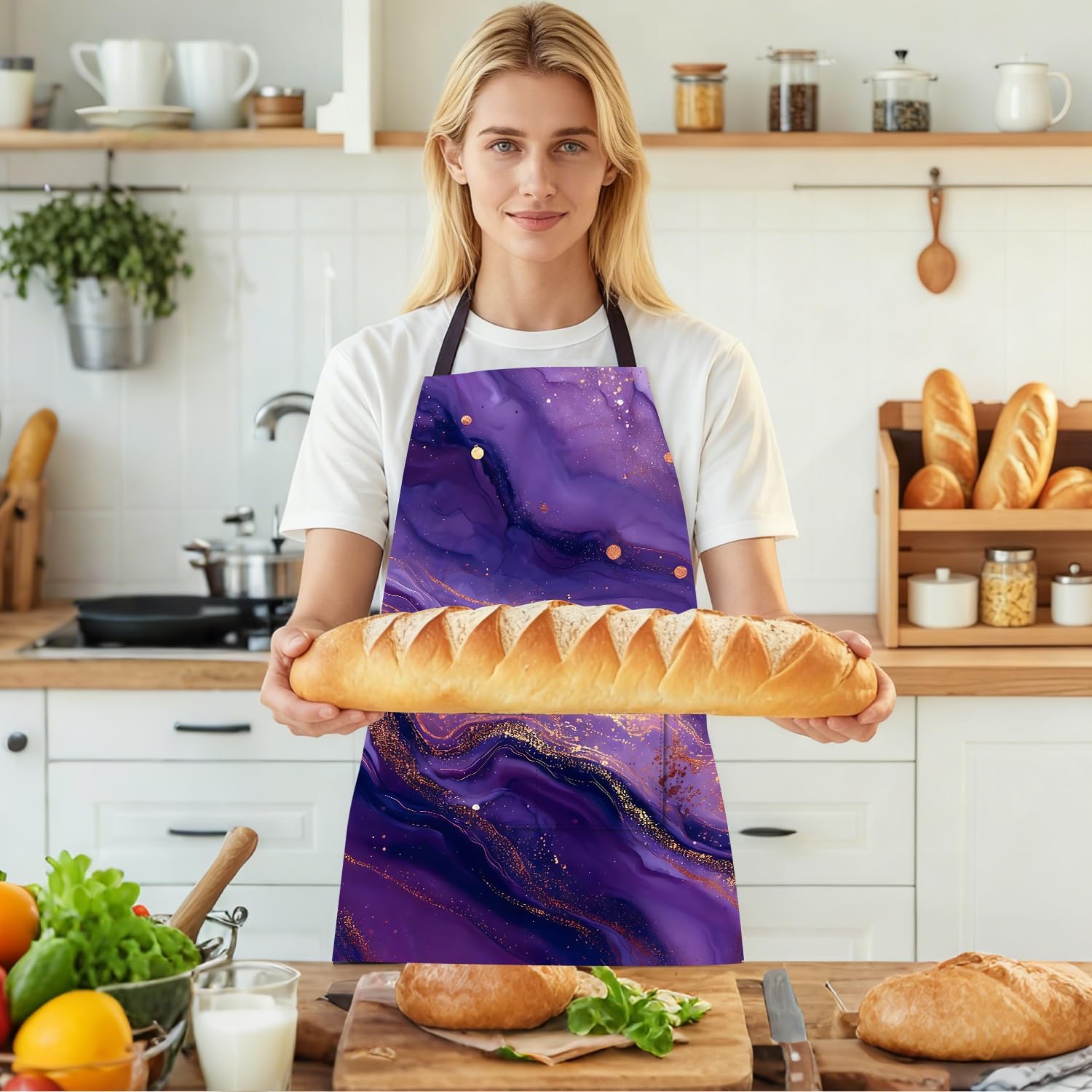ANNA QUEEN Funny Cat Apron for Women Men with Pockets Spring Sunflower Apron Adjustable Kitchen Chef Cooking Apron
