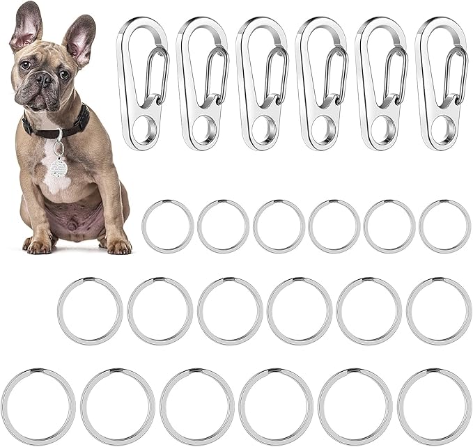 TIESOME Dog Tag Clips with Rings, 6 PCS Dog ID Tag Clips 18 PCS Tag