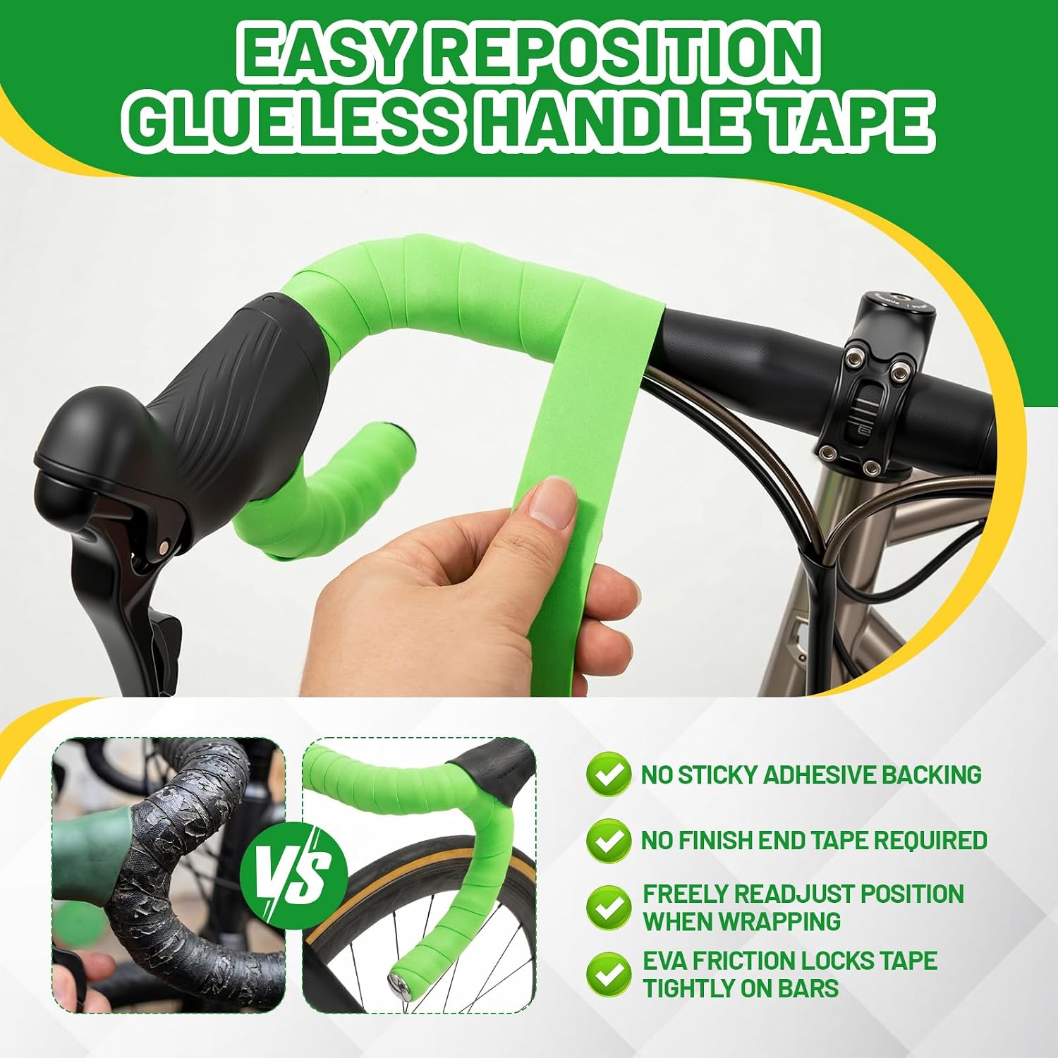 Zhengmy 8 Rolls Bike Handlebar Tape, EVA Bike Bar Tape Cycling Handle Wraps Set, Anti-Slip Shock Absorption Bicycle Wrapping Grip Tapes with Aluminum Plugs, 4 Colors
