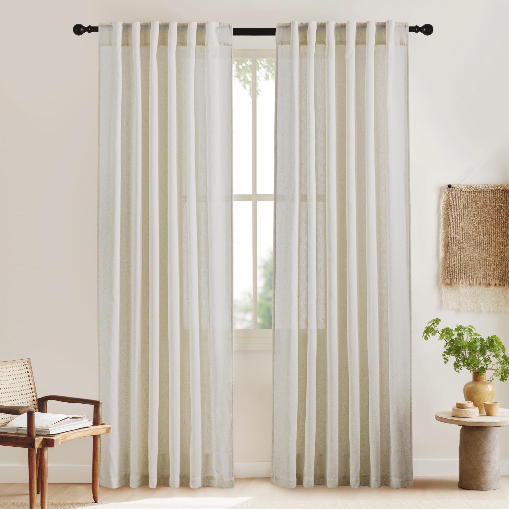 Rideaux de 274 cm aspect lin KGORGE semi-transparents pour grand salon