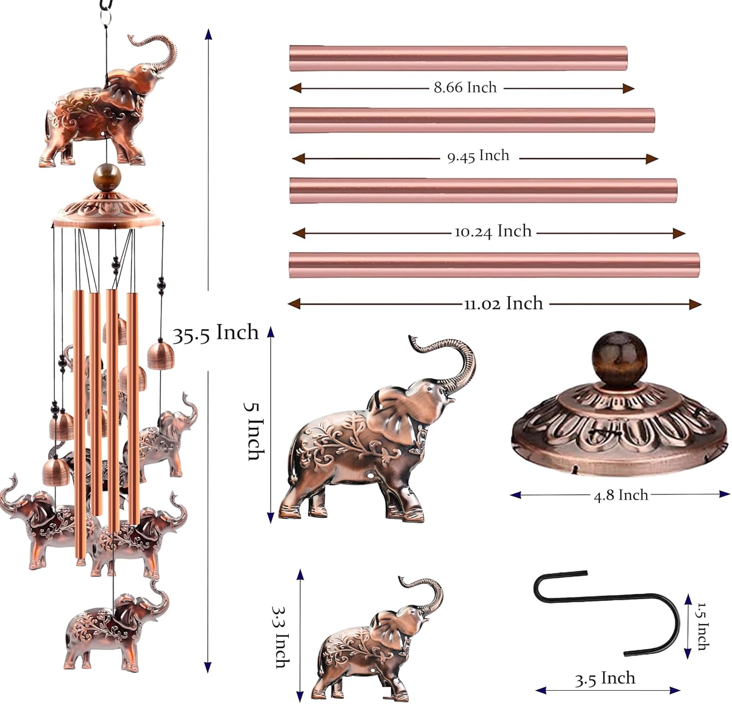 Elephant Wind Chimes for Outside, Metal Windchimes Outdoors Clearance, Memorial Wind Chime with S Hook for Patio Garden Decor, Unique Gift for Mom Grandma - Image 4