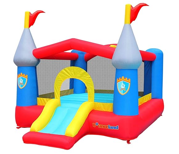 Bounceland Bounce House Castle with Basketball Hoop Inflatable Bouncer, Fun Slide, Safe Entrance Opening, UL Certified Strong Blower Included, 12 ft x 9 ft x 7 ft H