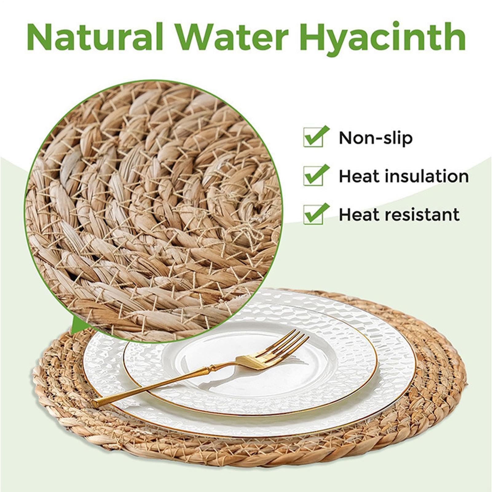 Tovaglietta In Rattan 6 Pezzi 30 cm Intrecciati a Mano in Rattan Naturale | Sottopiatto Rotondo per Cena Giardino Picnic Festa Spiaggia Ristorante Caffè Colazione Pranzo