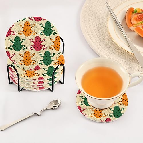 Miniatura 5 de Coasters and Holder Set of 6 Office Coasters for Drinks Cotton Coasters Posavasos para Mesa Colorful Frogs