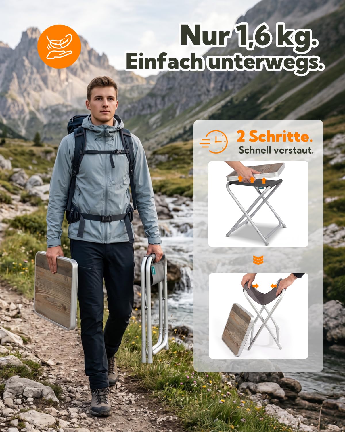Homecall - Taburete de camping plegable de aluminio con superficie de MDF (gris)