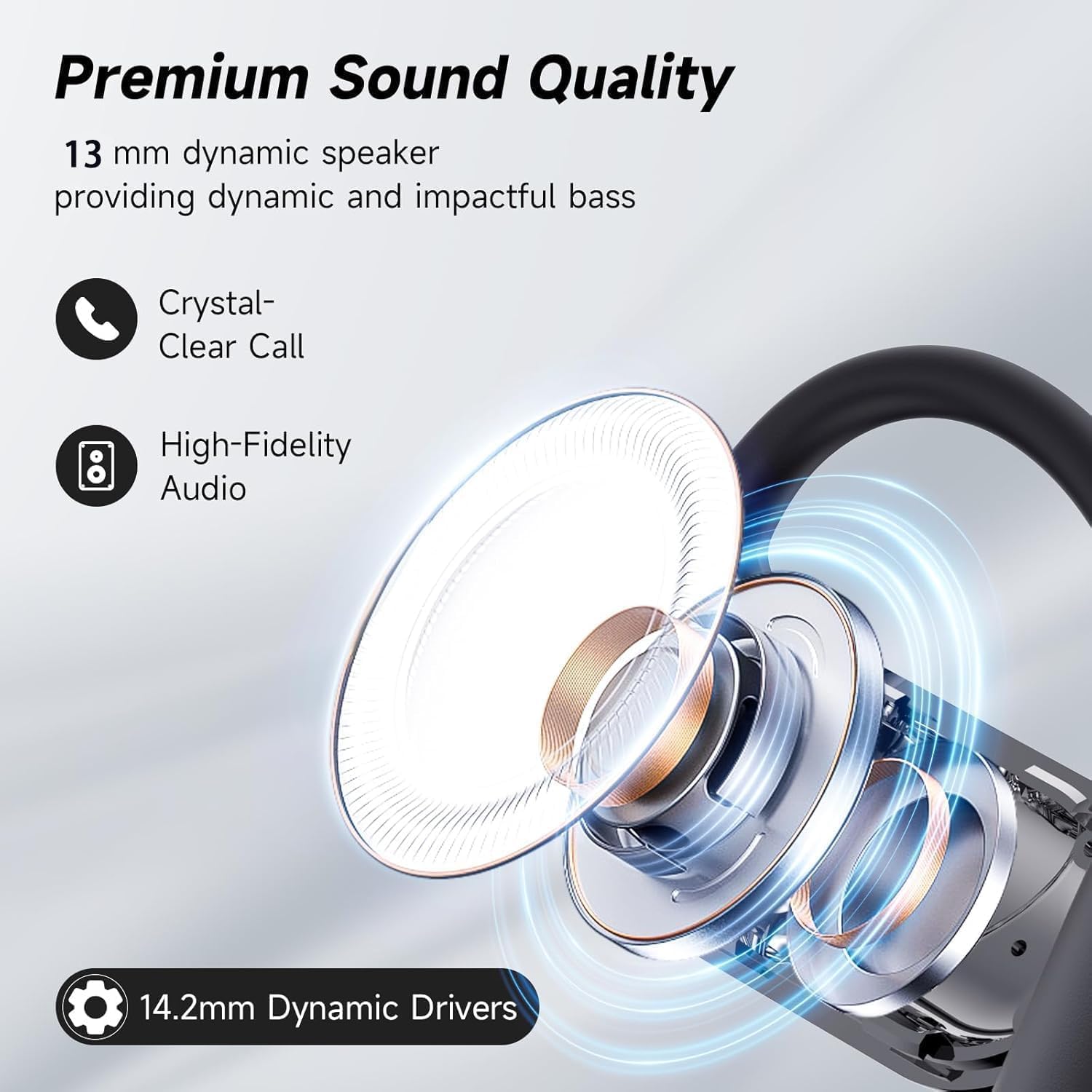 Open-Ear Headphones, Bluetooth 6.0 Wireless Earbuds Powerful Sound, 60H Open Ear Earbuds with Mic, Adjustable Ear Hooks, Ultra-Comfort, IPX5 Waterproof Earphones for Workouts/Running