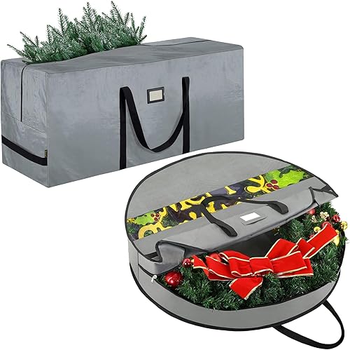 BALEINE - Bolsa de almacenamiento para árbol de Navidad de 7.5 pies + contenedor de almacenamiento de corona premium (30 pulgadas)