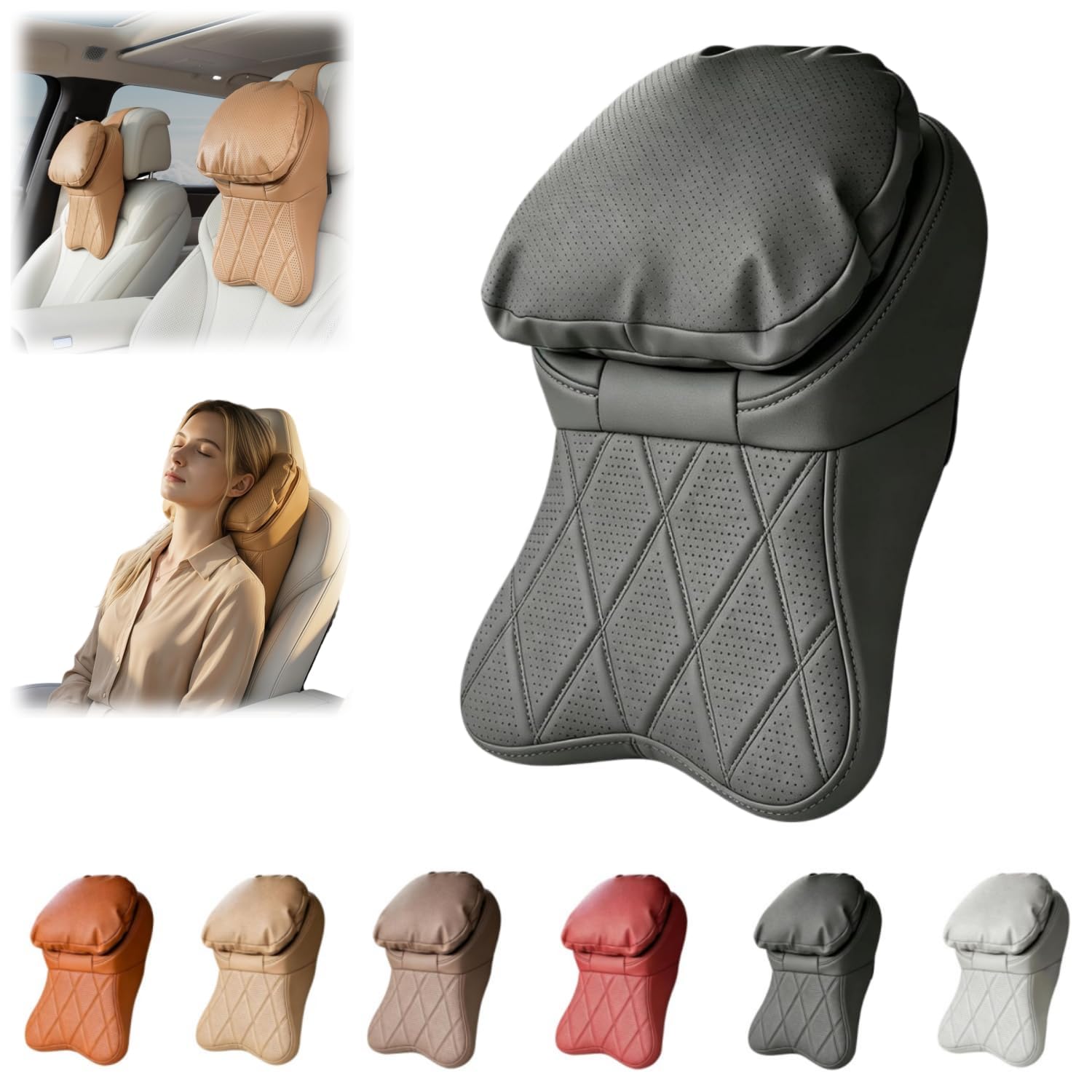 Auto Nackenkissen, Komfortabel und Atmungsaktiv Auto Kissen Memory Foam, Kopfstütze Auto Kissen, PU-Leder Kopfstütze Ergonomische für Autositz für Autofahren, Reisen (Black)