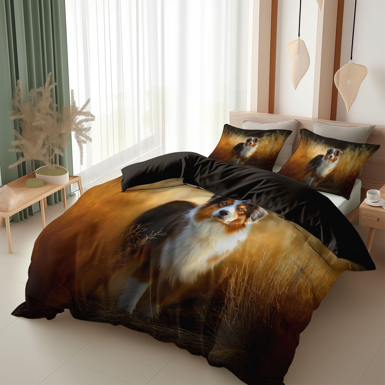 Housse de couette 260x240 cm parure de lit 2 personnes motif chien de berger