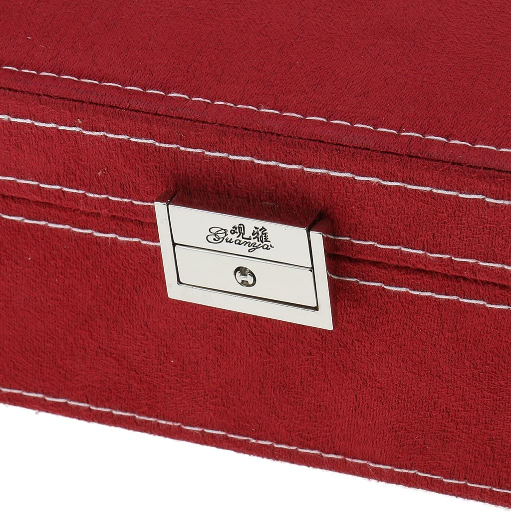 Espositore portagioielli, Ultimo Lungo Velluto portagioie Organizer Display Collana orecchino Custodia con Serratura a Doppio Strato, Rosso (Color : Red)