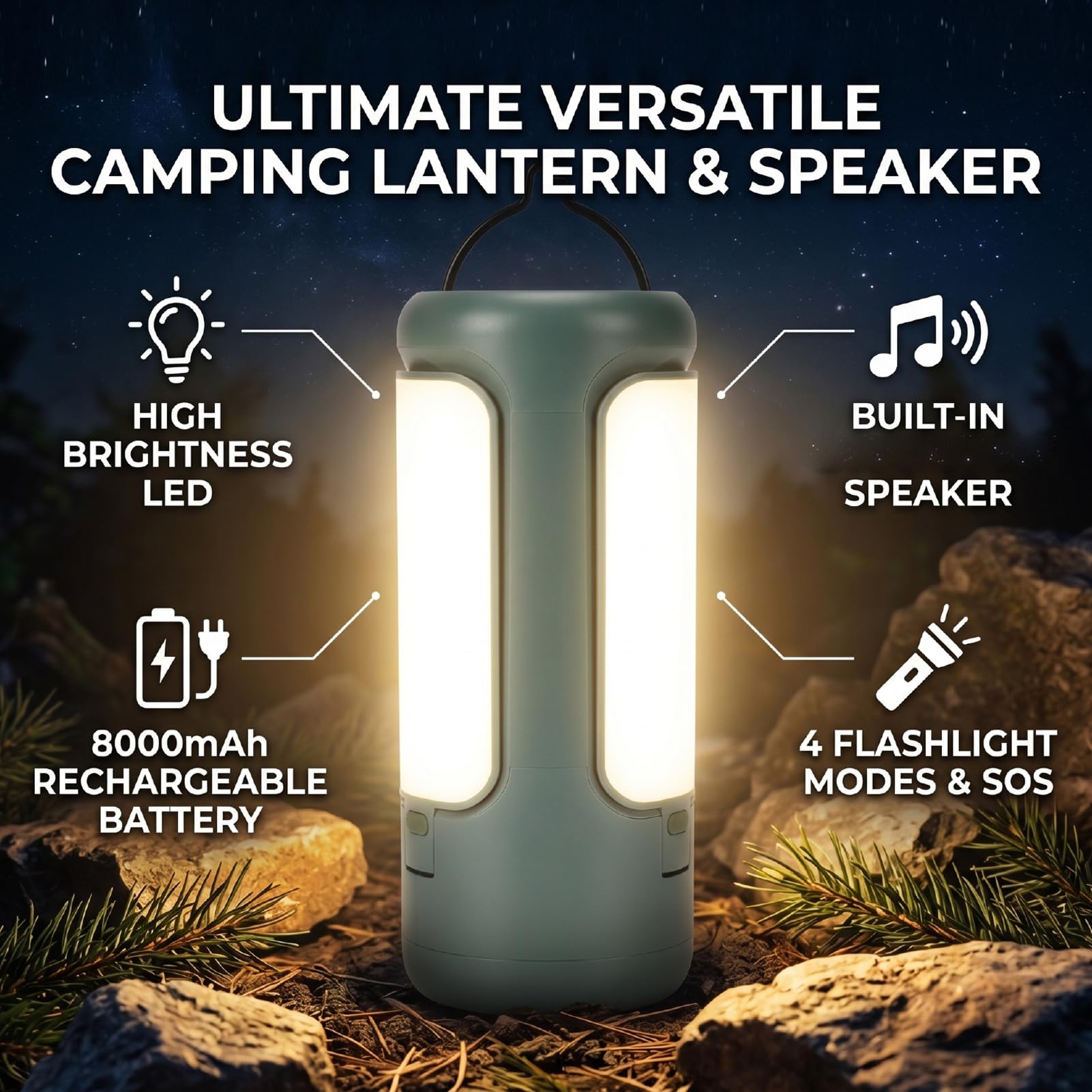 Tangxi Lanterna da Campeggio Portatile Ricaricabile a LED, Lanterna da Campeggio Pieghevole con Altoparlante Bluetooth, Torcia Leggera a LED per Emergenza Interna Ed Esterna