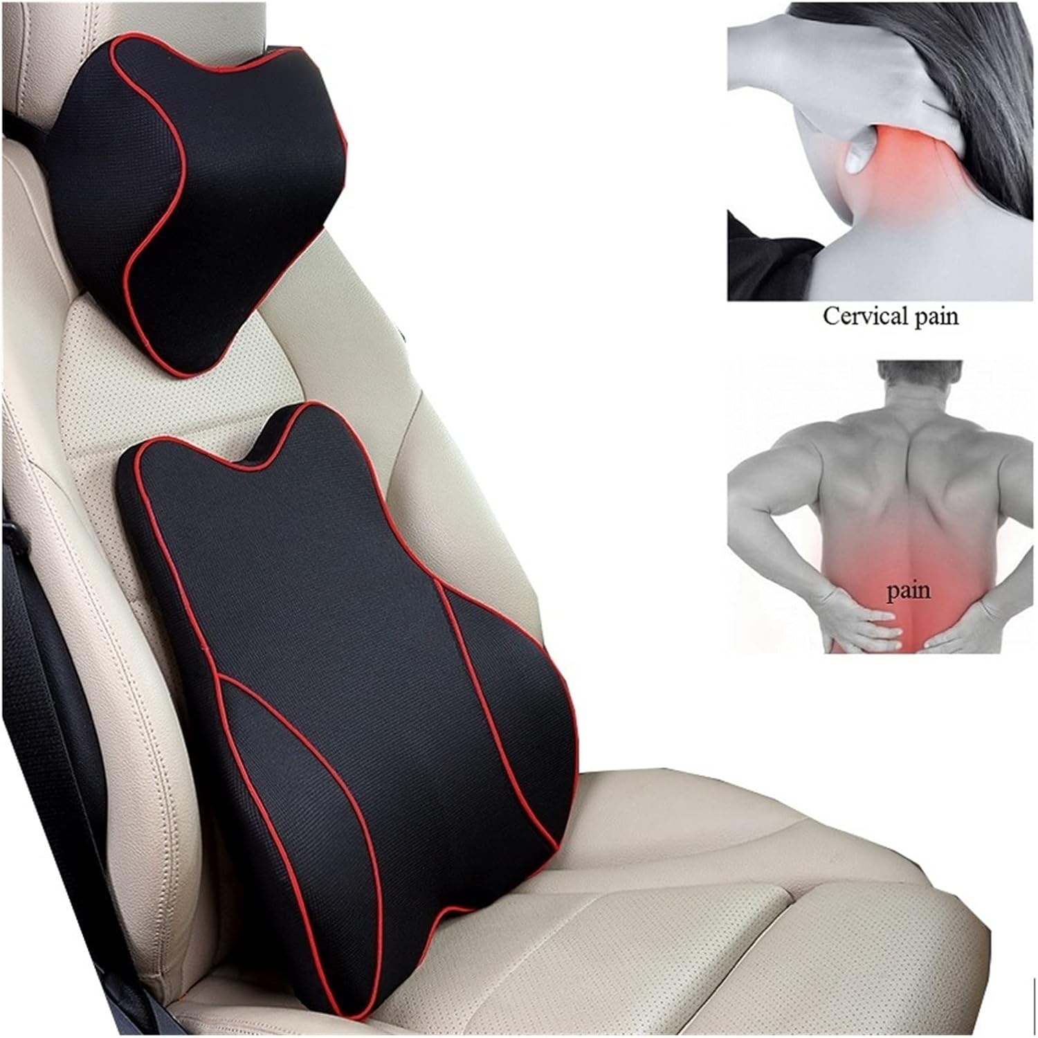 Car Lumbar Pillow Memory Foam Lumbar Support Cushion Car Low Back Pain Pillow Pillow Long Time Drive Relief Pain(Black set)