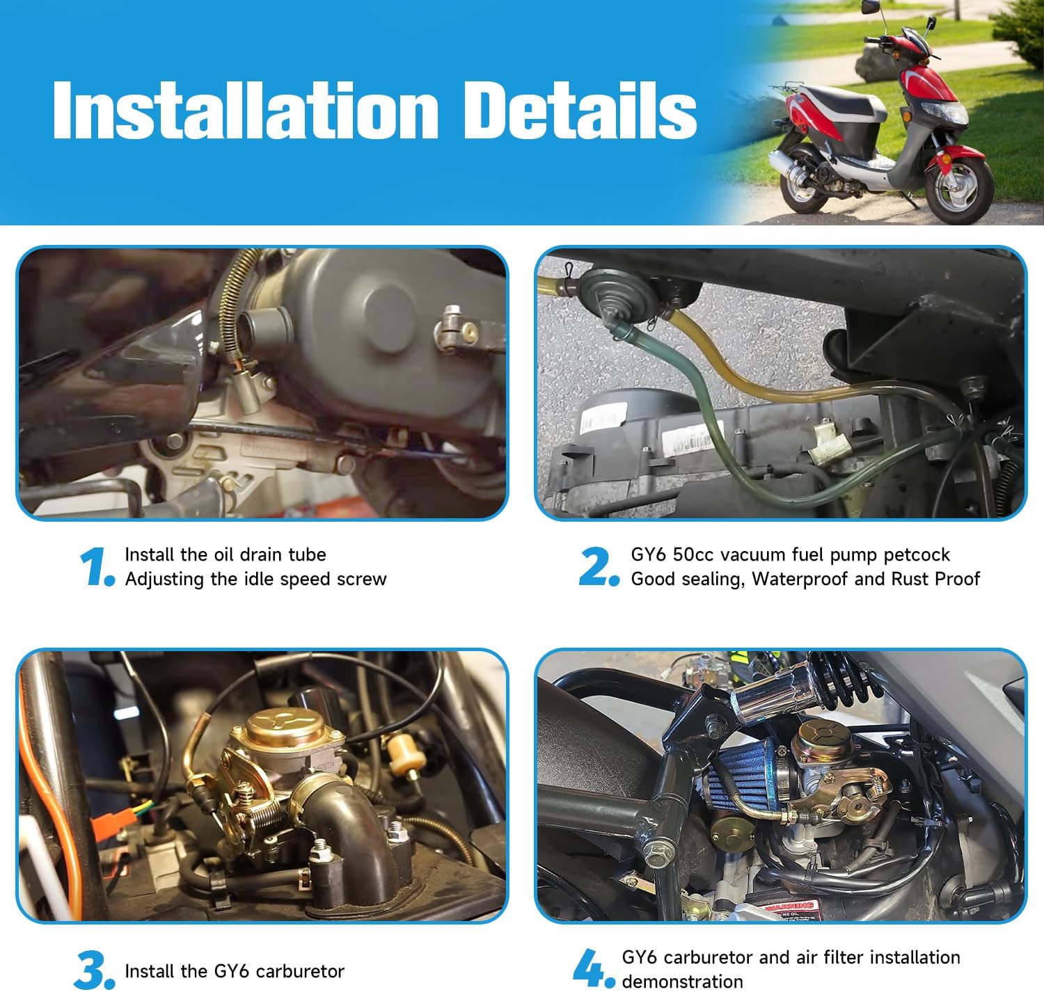 EOPOAYI GY6 50cc Carburetor PD18J Carb Kit Compatible with Tao tao 49cc 50 ATM50 Pony VIP Most Chinese Scooter Moped 139QMB 4-Stroke Engine Roketa Jonway Lance ATV Go Kart Parts with Fuel Line