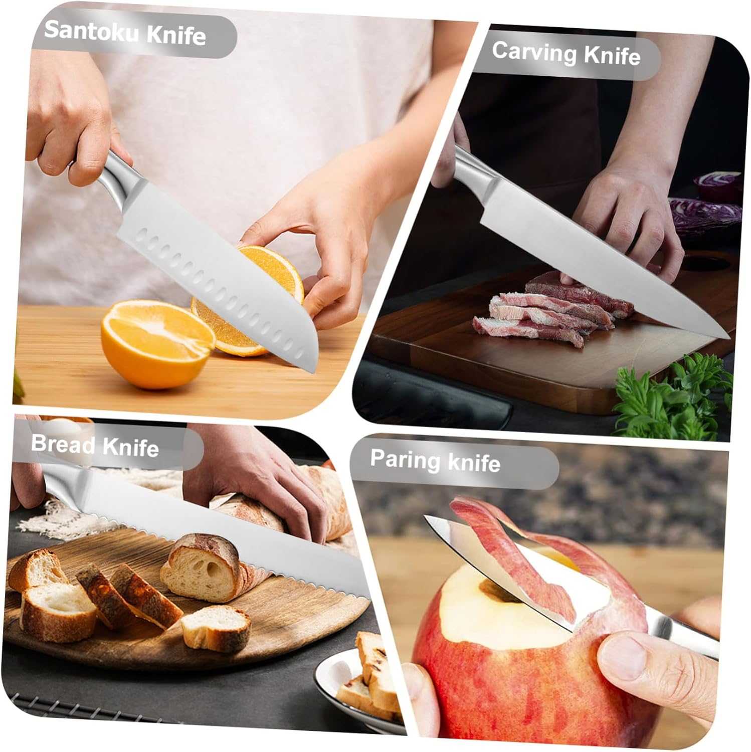 OUNONA 1Set Kitchen Knife Set with Block Steel Ergonomic Grip Versatile Use for Home Restaurant Storage