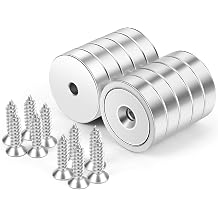 Neosmuk Magnets with Screws,60lbs+ Heavy Duty Rare Earth Neodymium Mounting Magnets with Holes, Countersunk Round Disc Industrial Magnets for Wall Mounting, 10 Pack