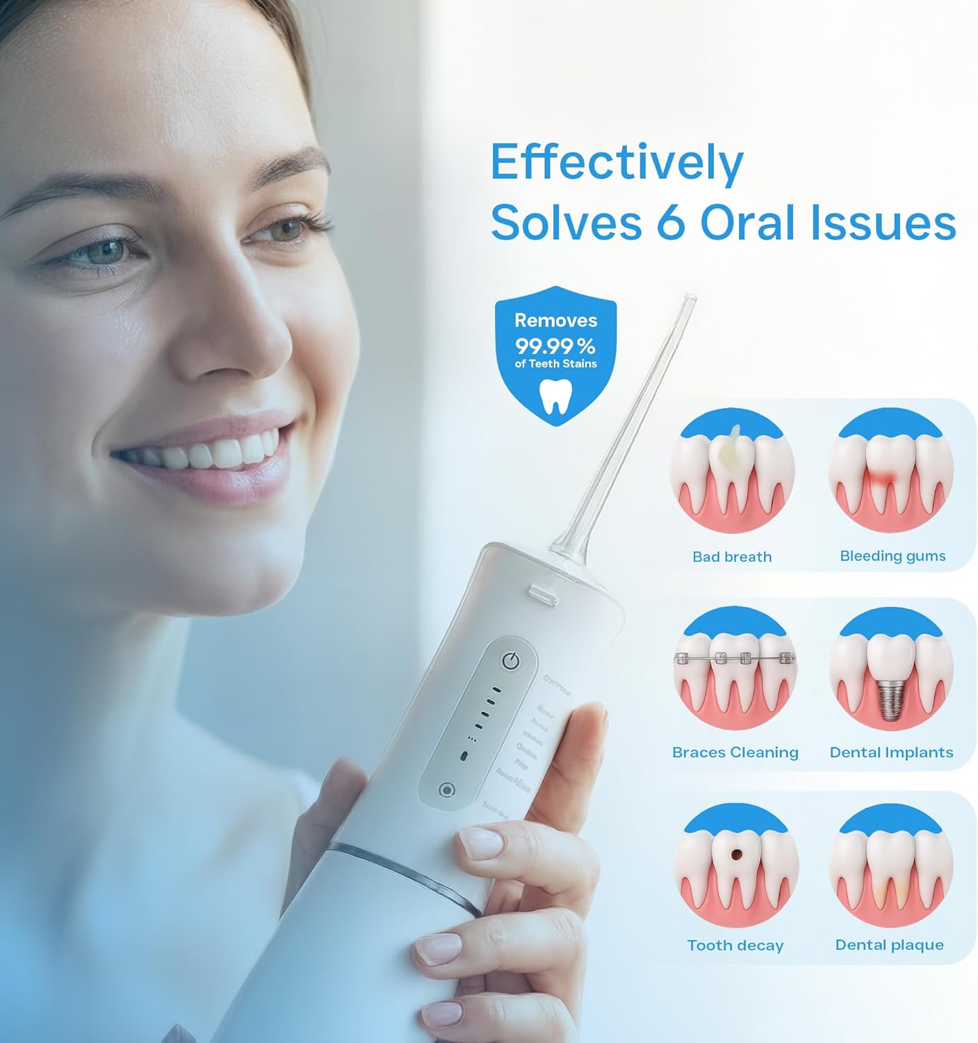 Water Flosser Cordless Oral Irrigator 300ML Detachable Water Tank Rechargeable Electric Dental Flosser 5 Modes Waterproof Teeth Cleaner Teeth Pick Portable for Braces & Sensitive Gums Travel – White