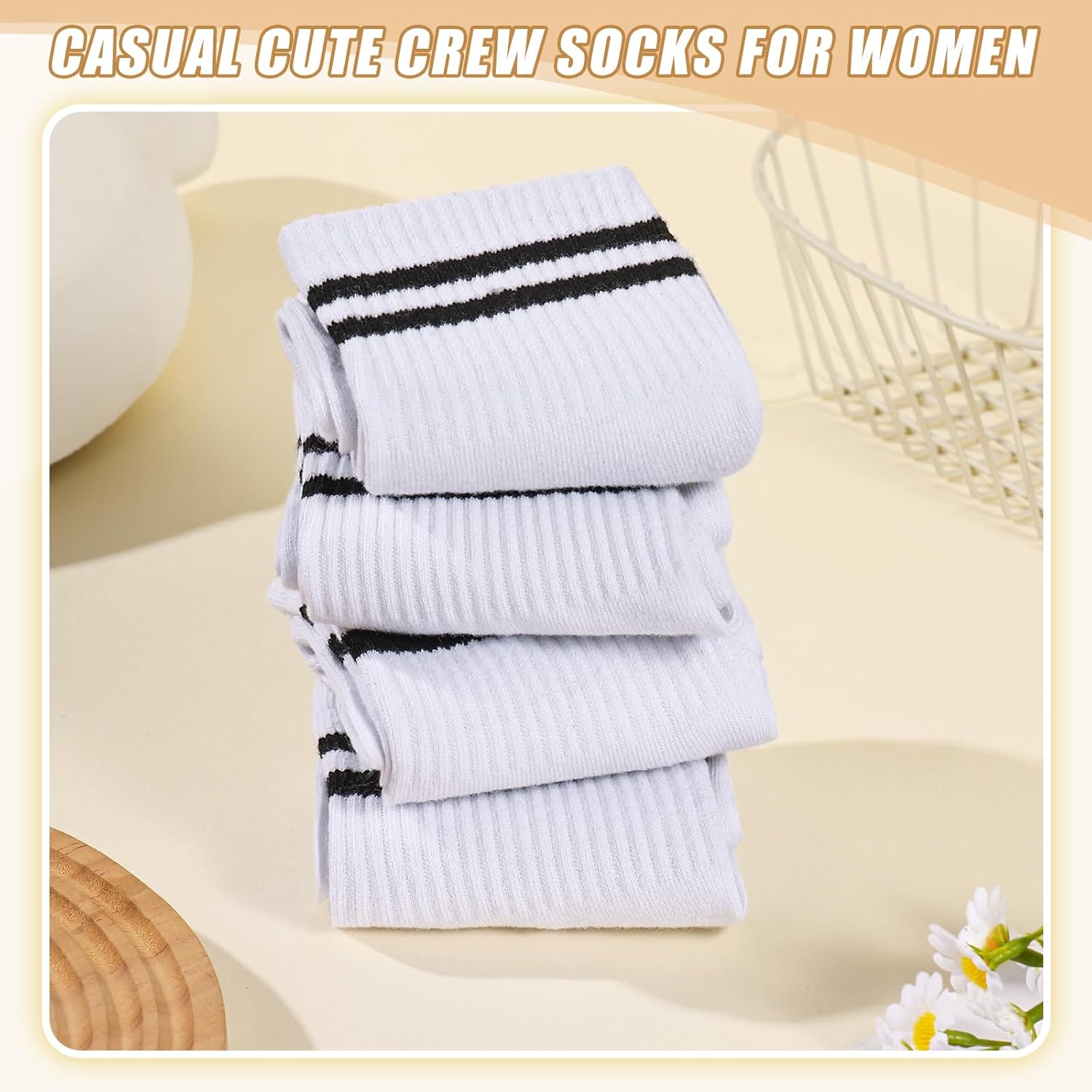 10 Pairs Vintage Striped Thin Cotton Crew Athletic Socks Sports Gym Running Hiking Calf Socks for Women - Image 6
