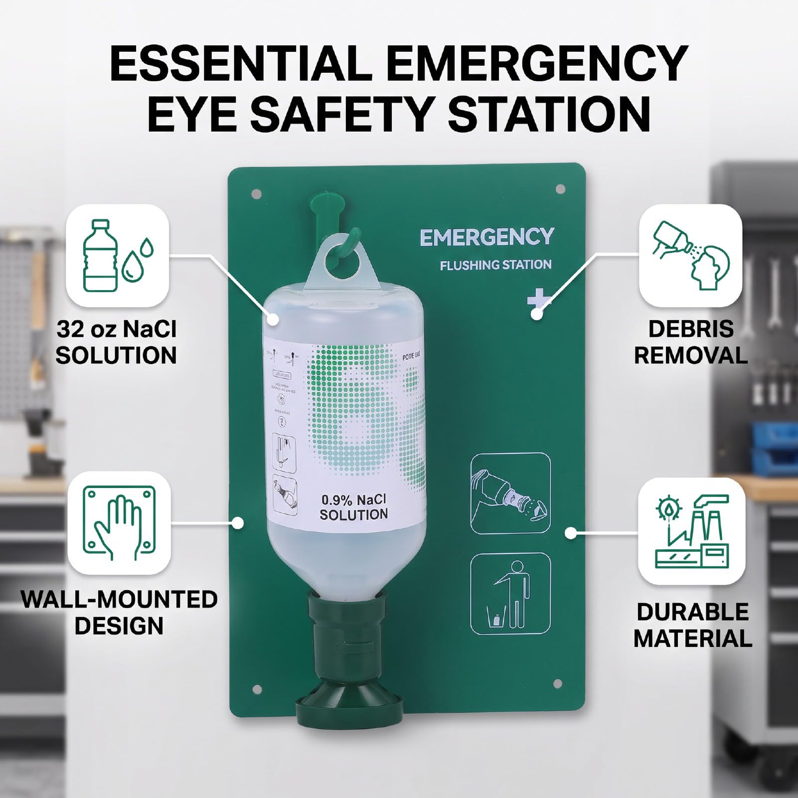 Station de Lavage Oculaire Murale, Solution Stérile de NaCl 32