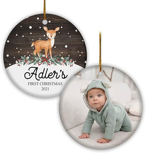Vista 40 de TM TEEMAN Adorno de Navidad para bebé 2024, adorno personalizado de primera Navidad con foto, recuerdo de la primera Navidad del bebé, adorno Bebé 12