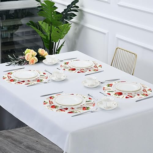 Miniatura 6 de Merry Christmas Red Strawberry Round Place mat Christmas Reversible Quilted placemat individuales para mesa de comedor Rose Gold 15.4x15.4in Set of 6